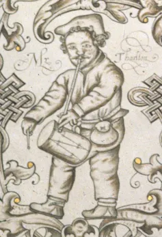 A painting of an actor dressed as a clown.