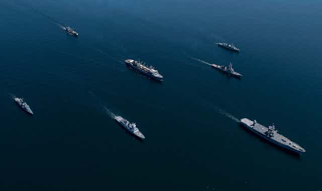 Overhead shot of navy ships in the Baltic.