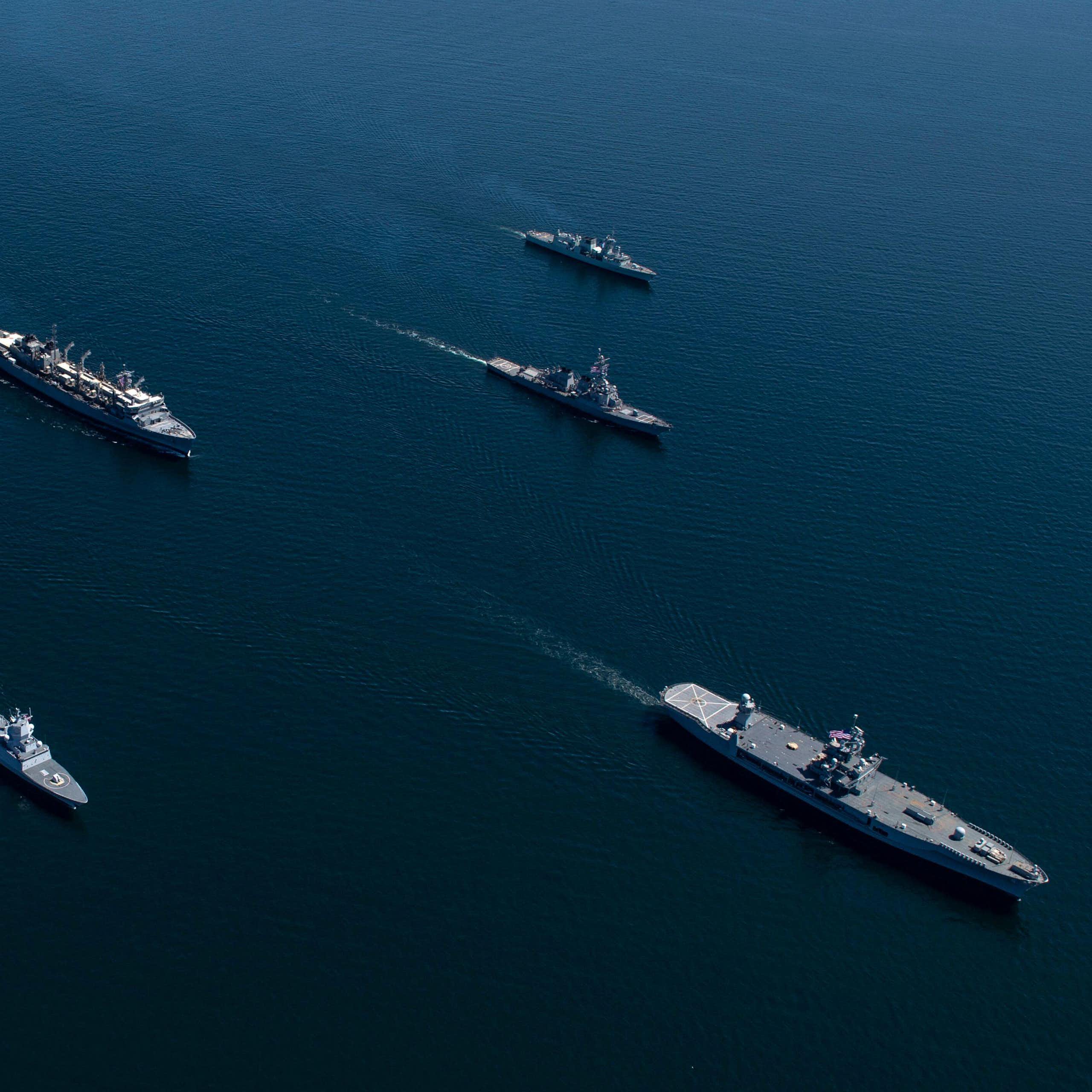 Overhead shot of navy ships in the Baltic.