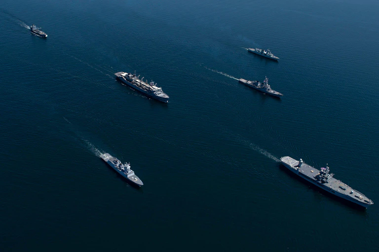 Overhead shot of navy ships in the Baltic.