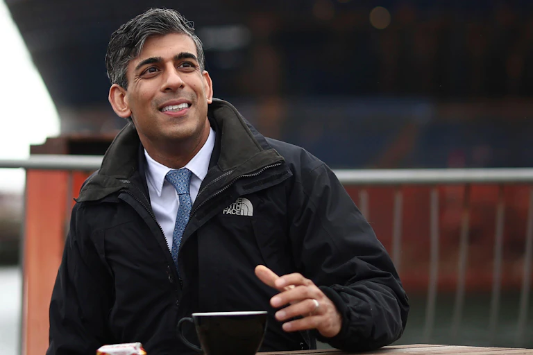 Rishi Sunak on a campaigning visit to a port