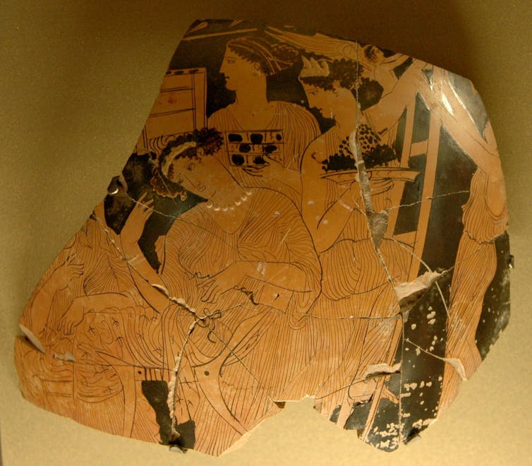 Fragment of a wedding vase showing women celebrating the Adonia