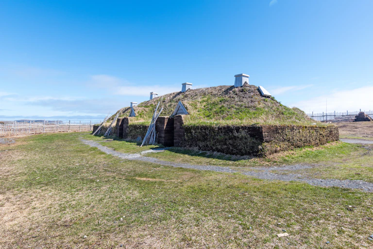 A thatched building.
