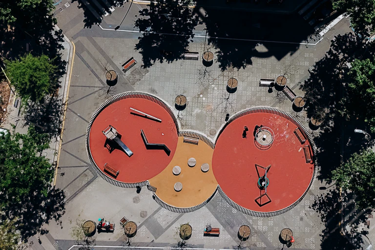 A playground on a traffic-reduced road in Barcelona.