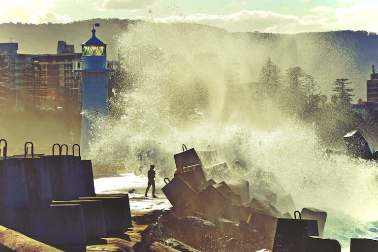 high seas over sea wall
