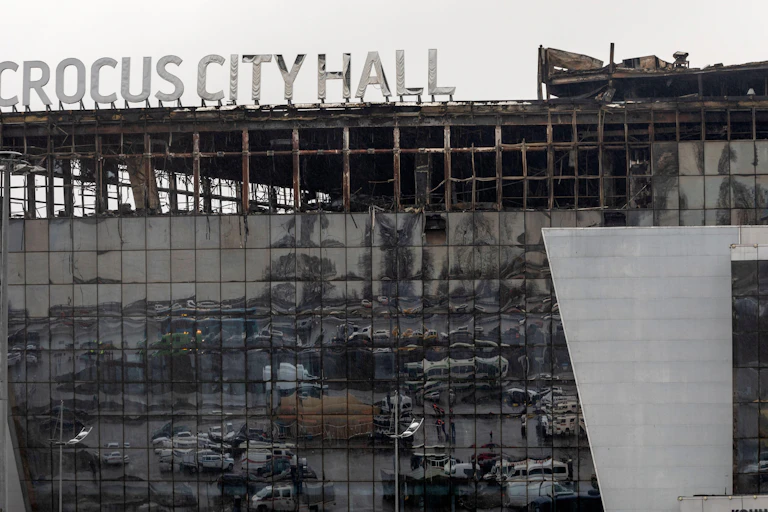 The damaged Crocus City Hall, near Moscow.