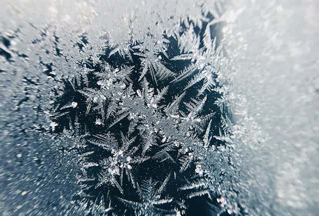 A close-up photo of ice crystals