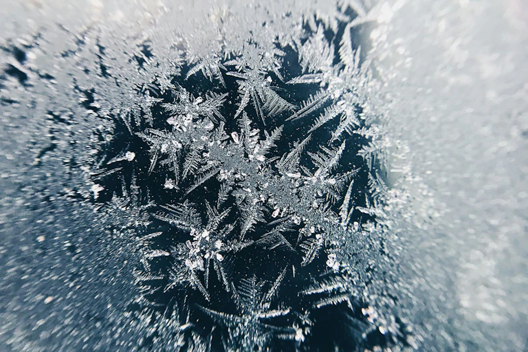 A close-up photo of ice crystals