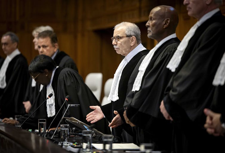 ICJ justices at the court in The Hague.