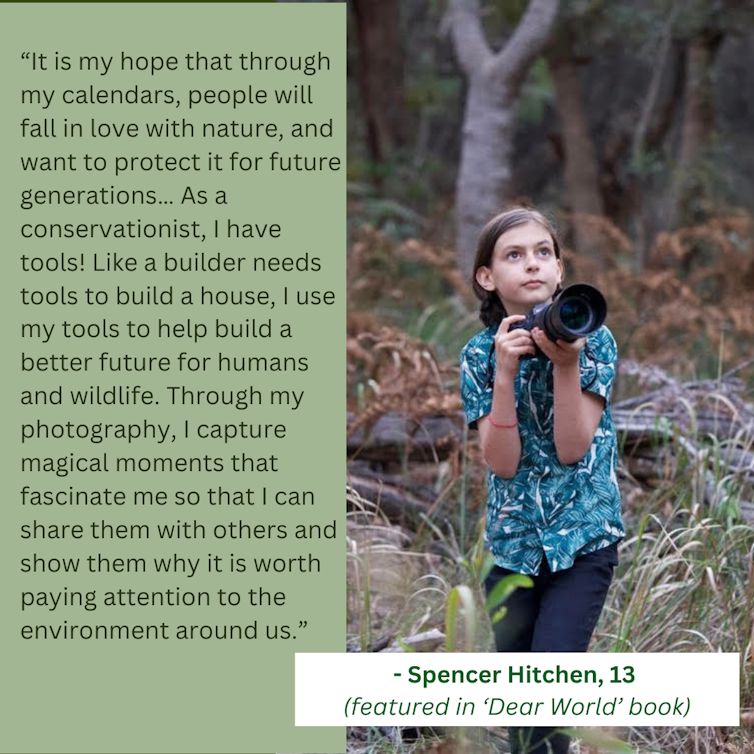 A quote from 13-year old Spencer Hitchen on using his photography skills to protect nature