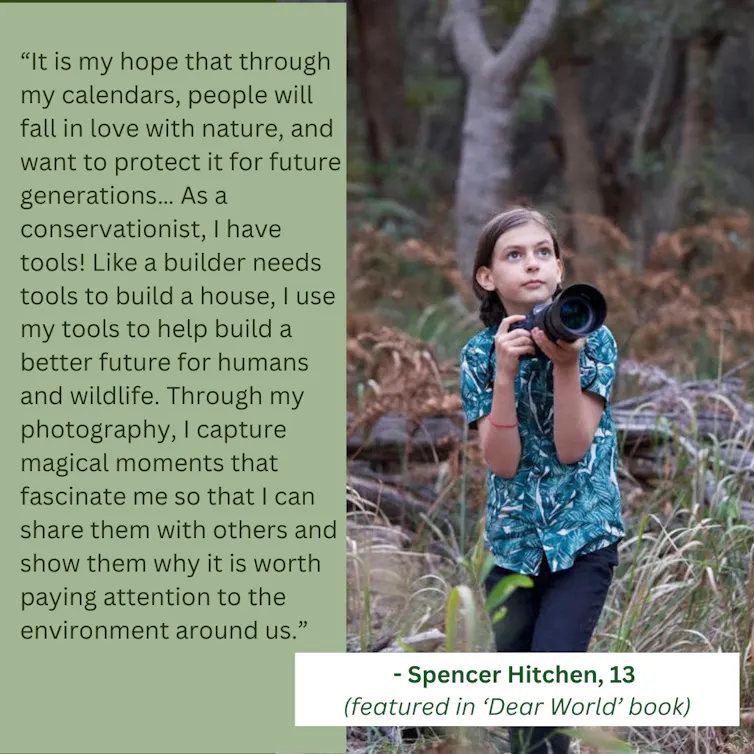 A quote from 13-year old Spencer Hitchen on using his photography skills to protect nature