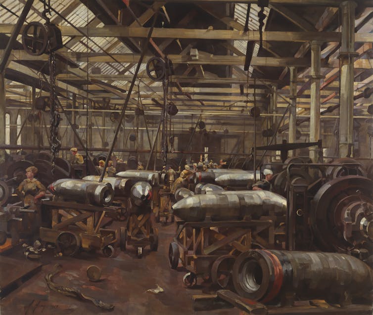 A painting of munitions factory