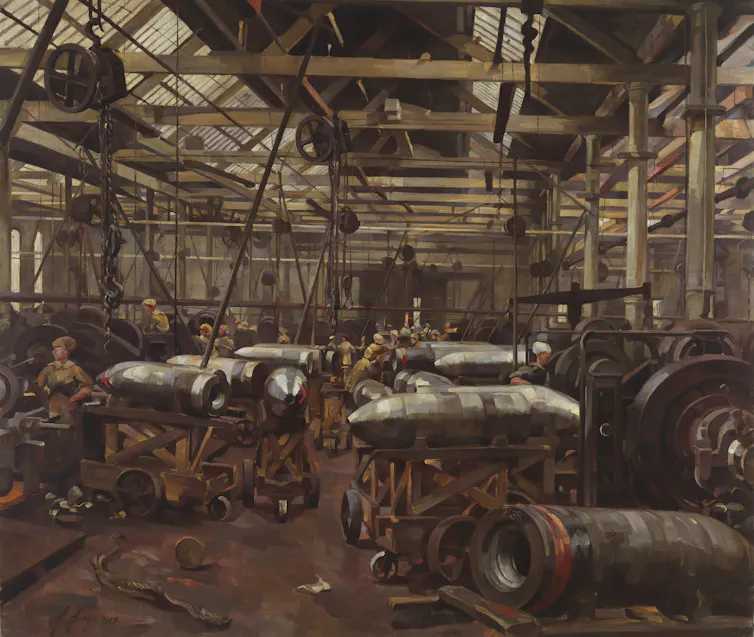 A painting of munitions factory