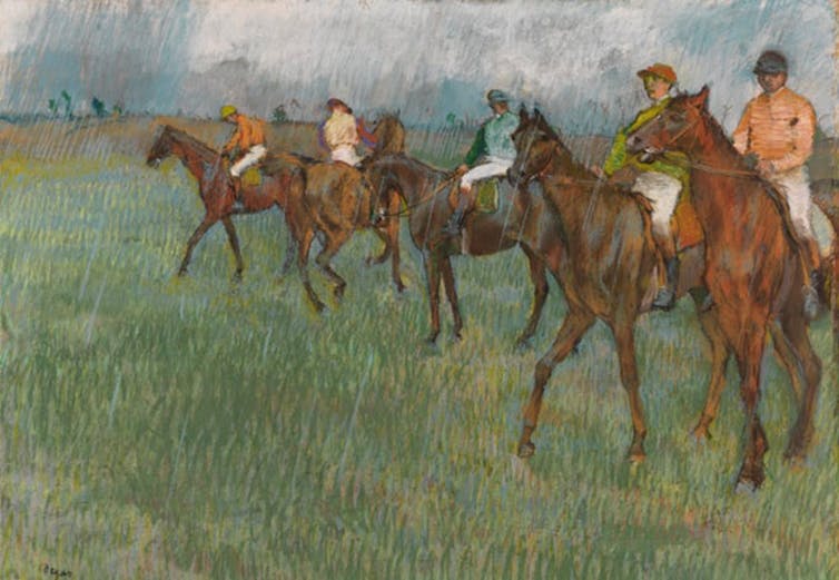 Painting of Jockeys in the Rain