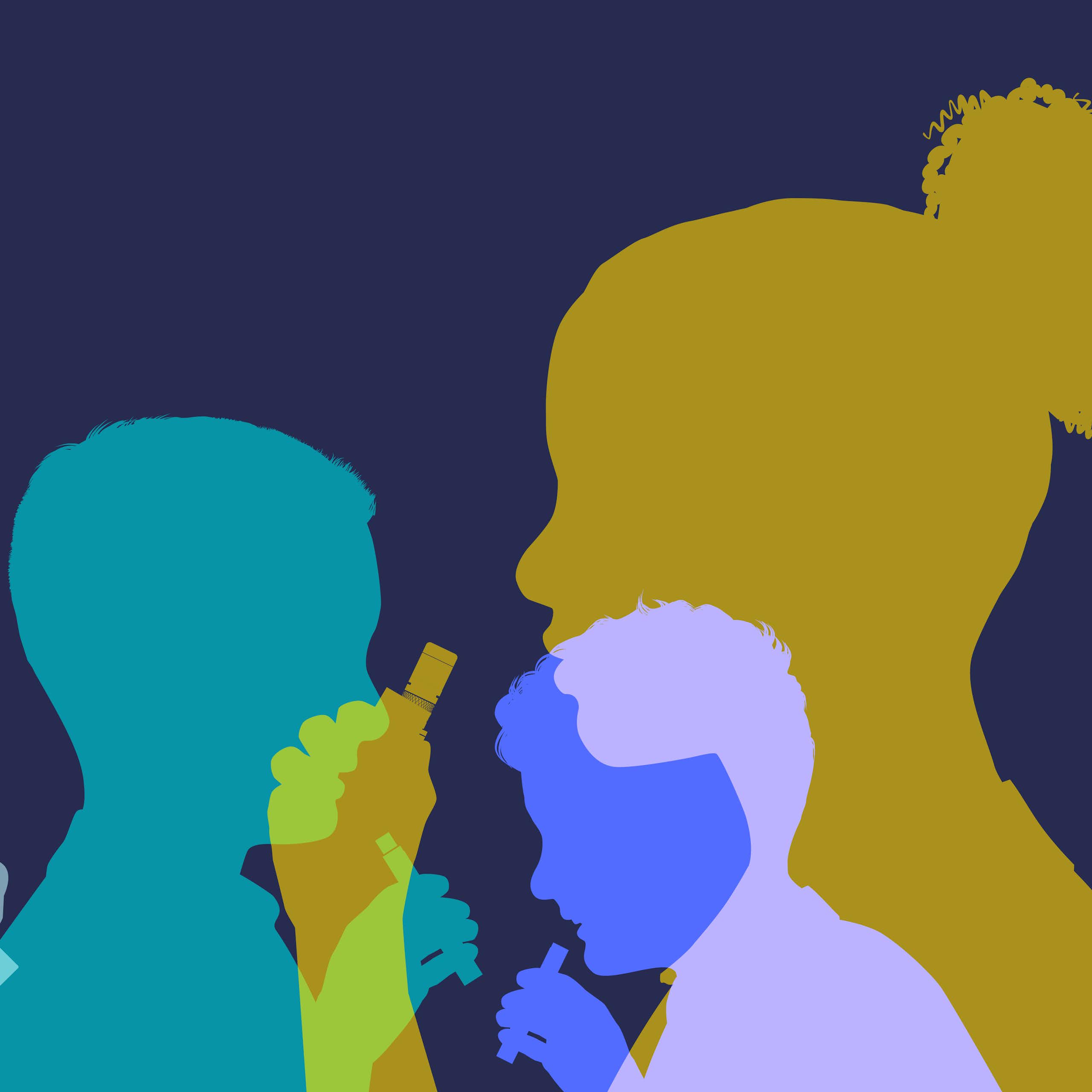 An illustration of silhouettes of children smoking and vaping.