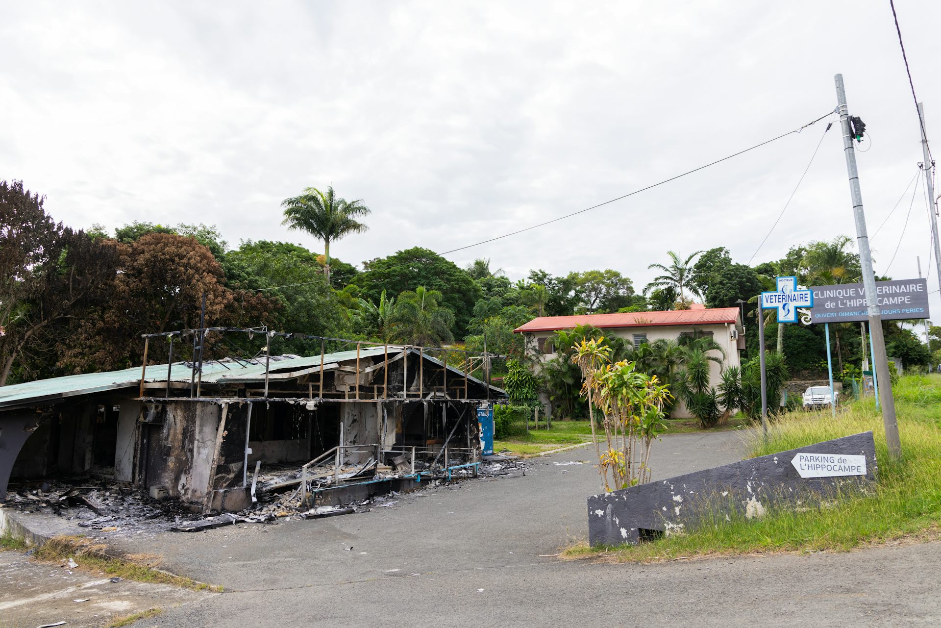 A building set on fire during the unrest.