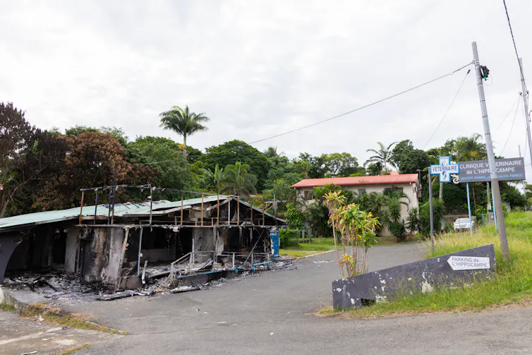 A building set on fire during the unrest.