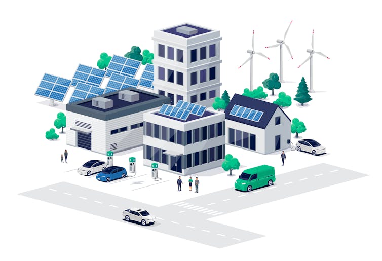 green energy society isometric graphic