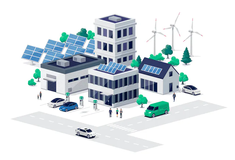 green energy society isometric graphic