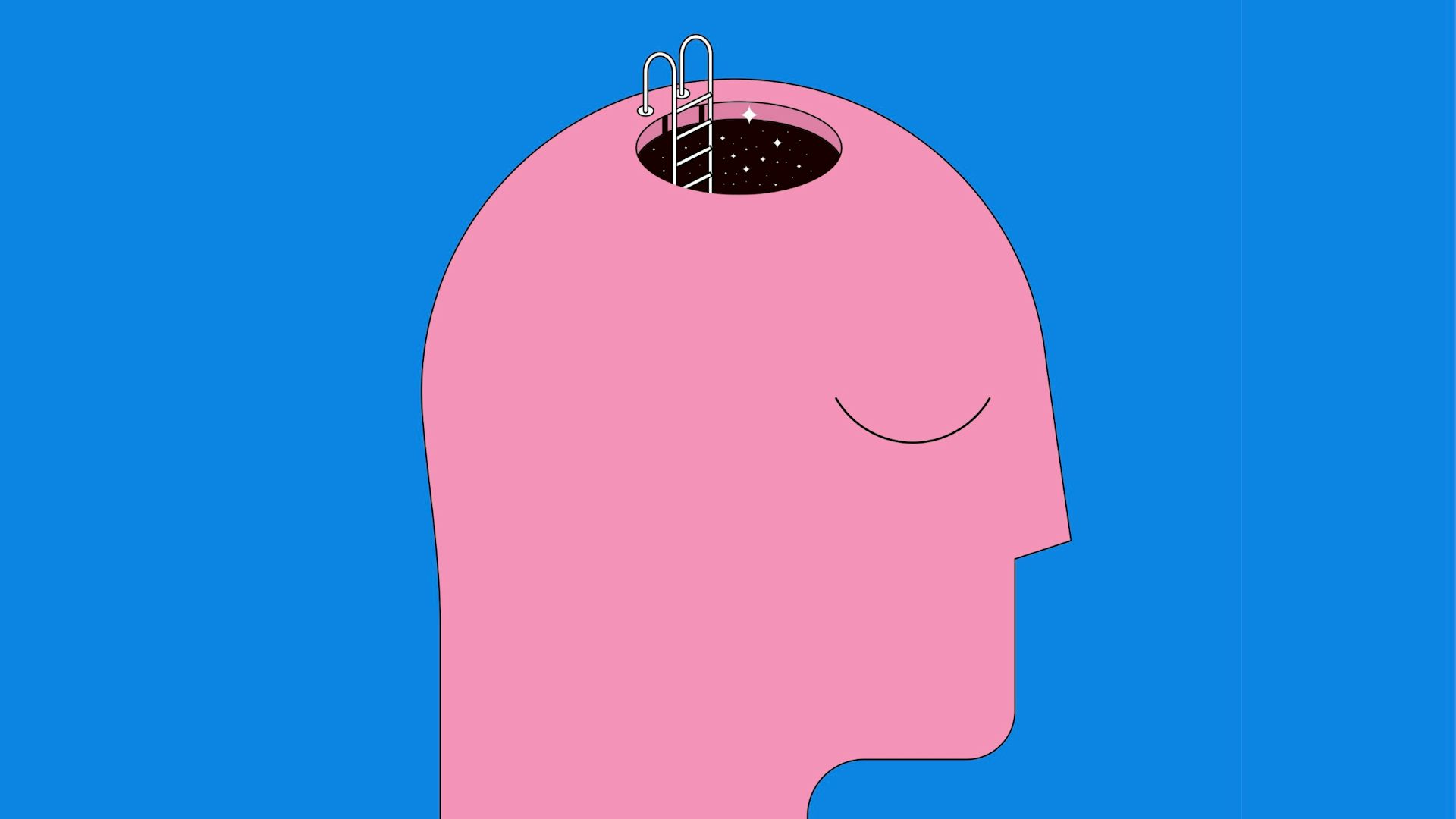 Illustration d'une tête avec un trou au sommet et une échelle menant à l'intérieur. 