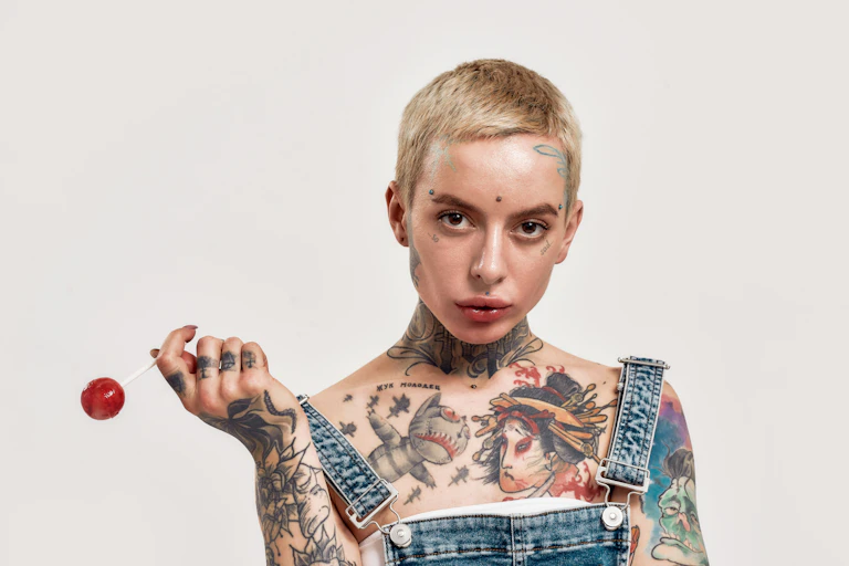 Woman with multiple tattoos