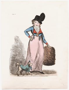 Illustration of a Regency woman wearing a fur muff