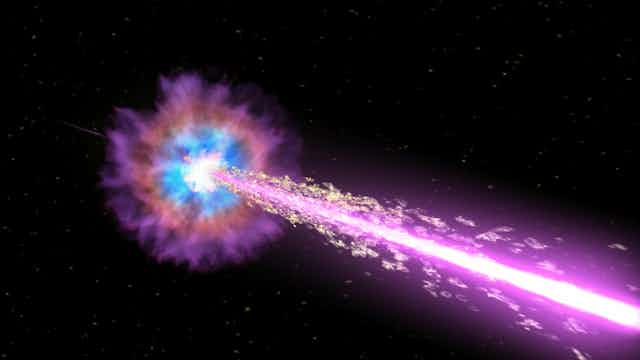 Ilustração de uma explosão de raios gama