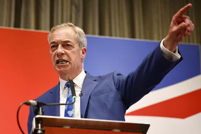 Nigel Farage making a speech. 