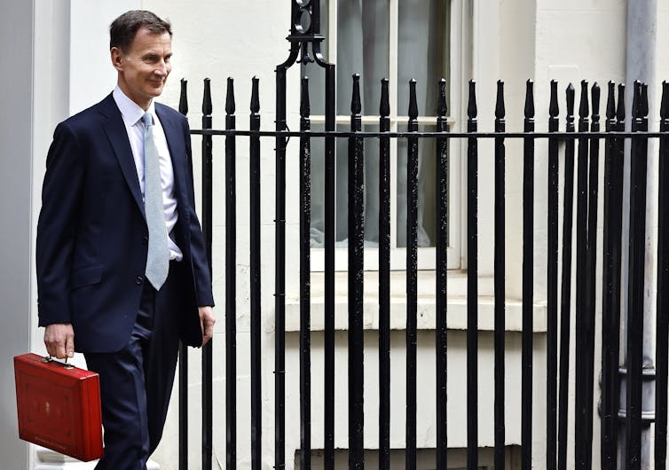 Jeremy Hunt with the red box on Budget day 2024
