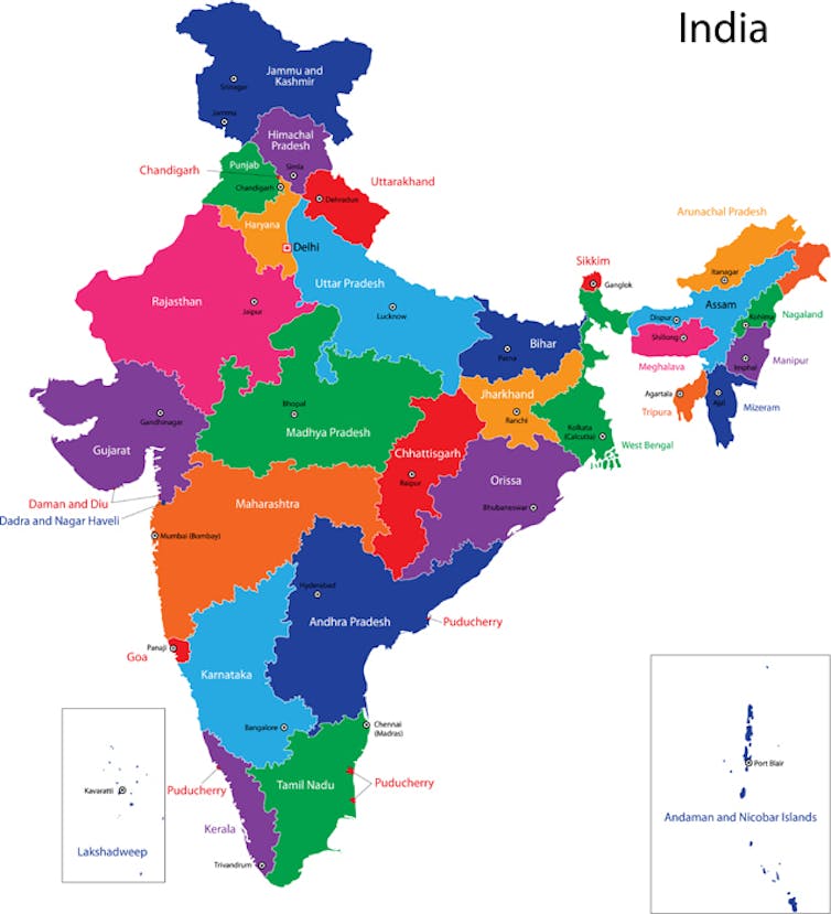 Map of India state by state.