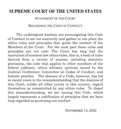 The opening text of the 2023 Supreme Court ethics code.