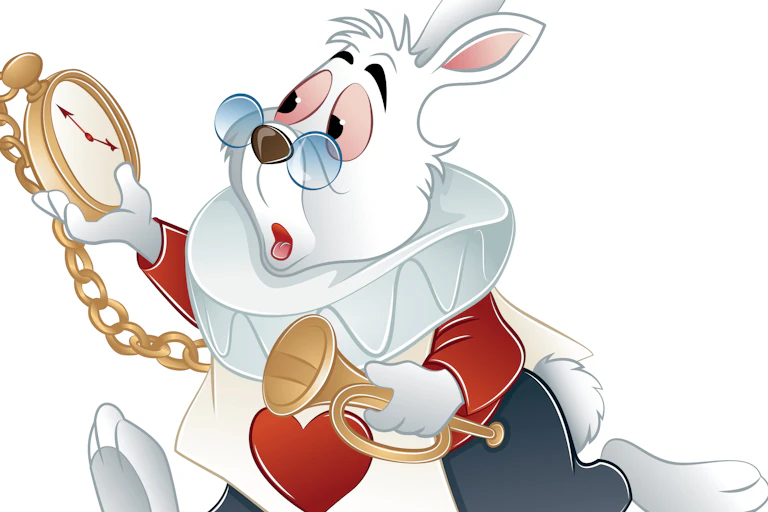 Un lapin court avec sa montre