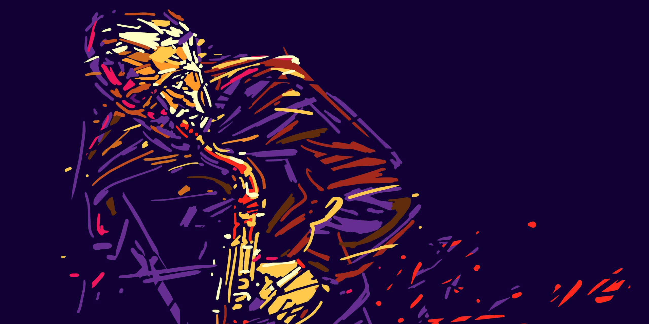 Illustration of jazz saxophonist.