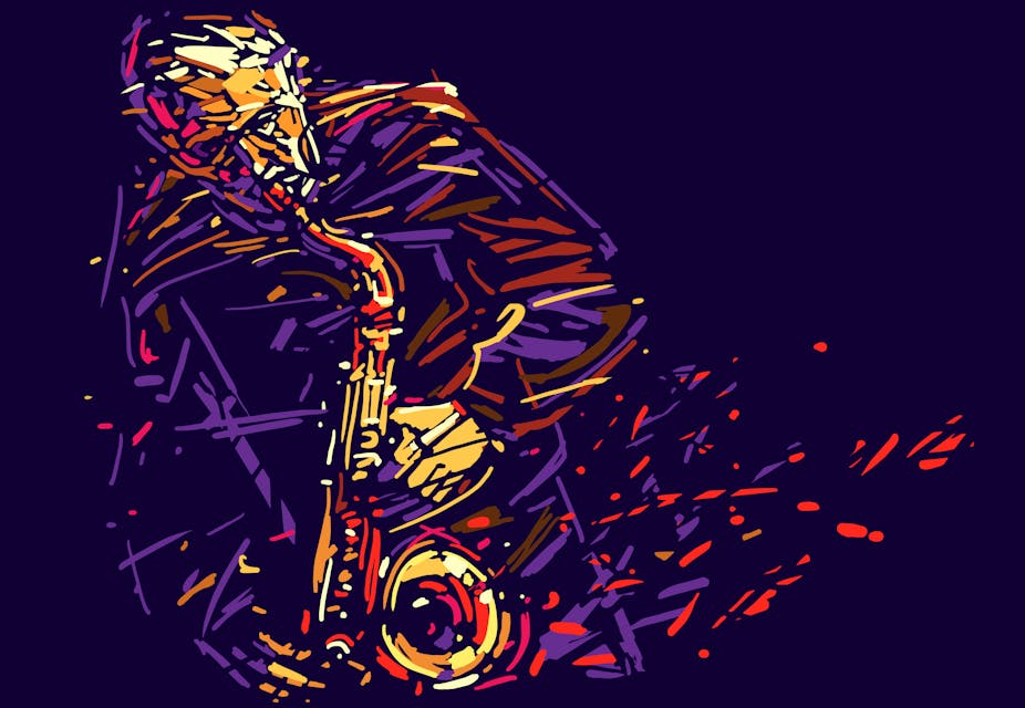 Illustration of jazz saxophonist.
