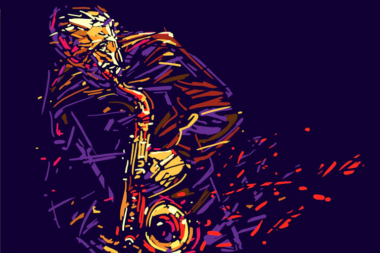 Illustration of jazz saxophonist.