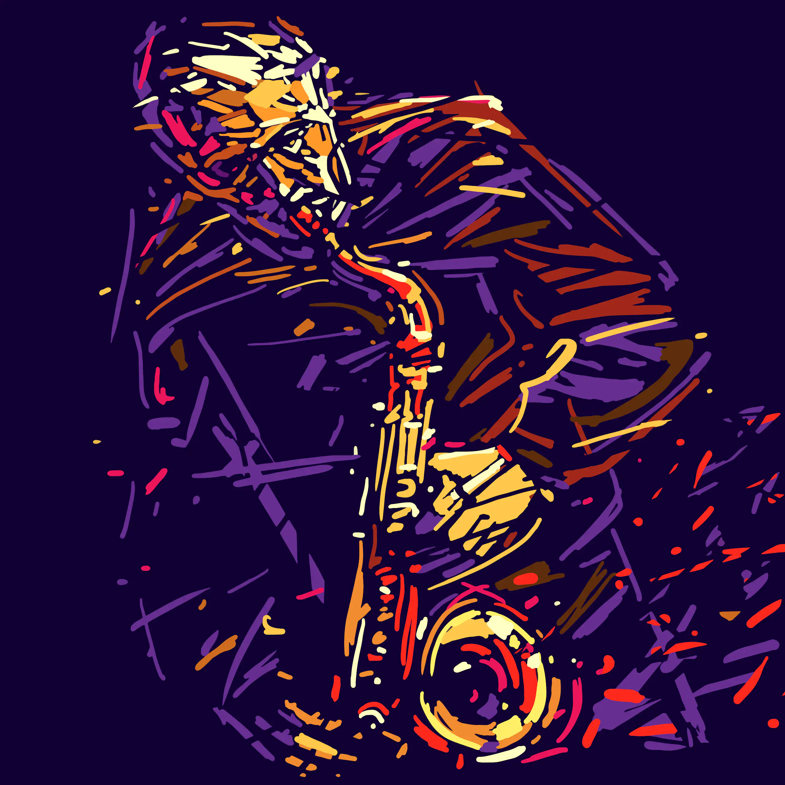 Illustration of jazz saxophonist.