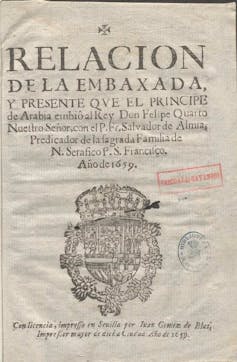 Portada de la _Relación de la embaxada y presente que el Principe de Arabia embiô al Rey Don Felipe Quarto Nuestro Senor, con el P. Fr. Salvador de Almia_.