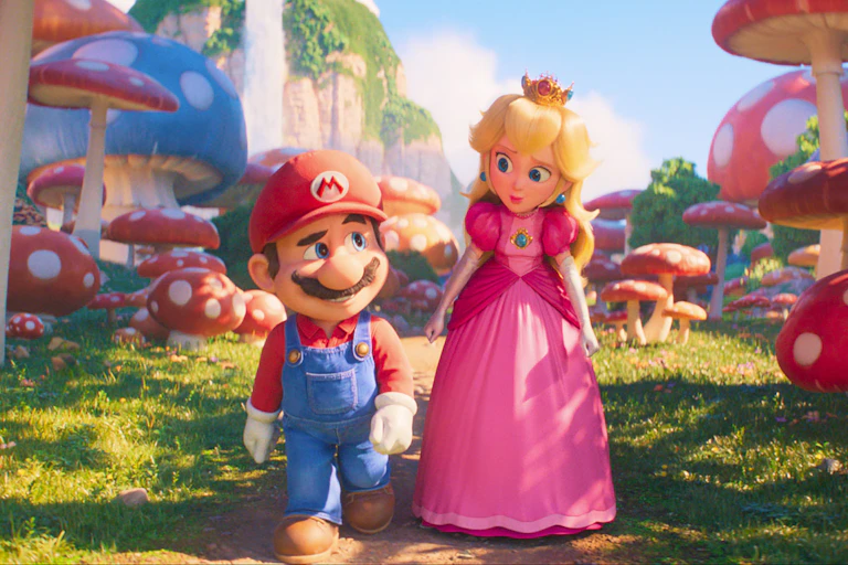 Animated characters walk through a fictional landscape.