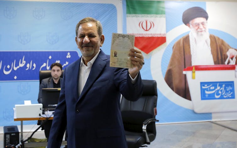 Reformist candidate, Eshaq Jahangiri after registering as a candidate for the Iranian presidency