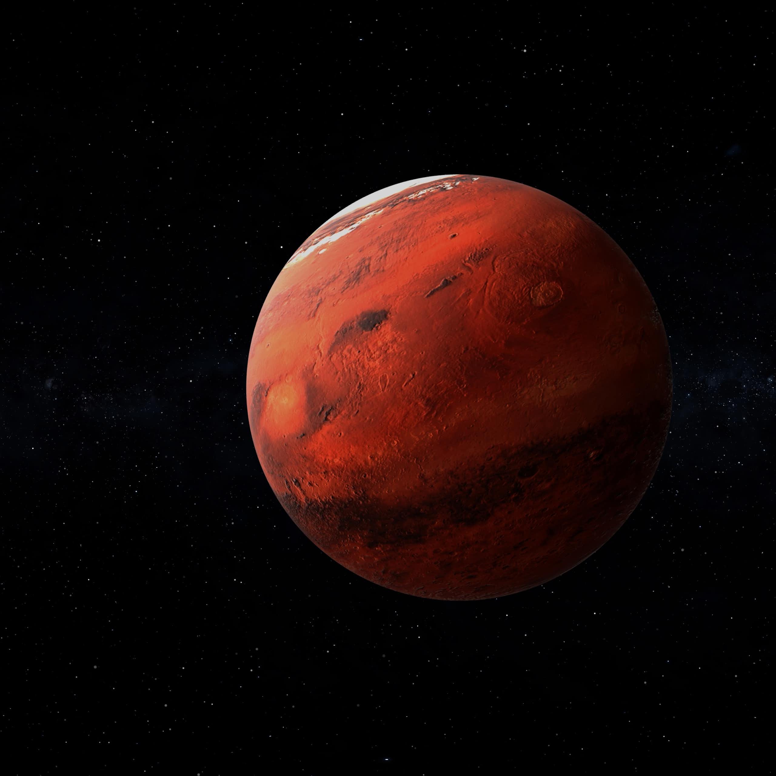 Mars planet isolated in black background 3d illustration