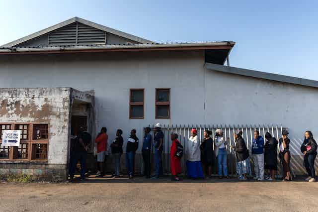 A queue outside a polling station.