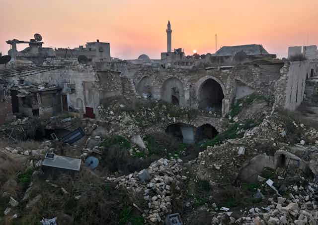 Sections of Aleppo in Syria lie in ruins after conflict.
