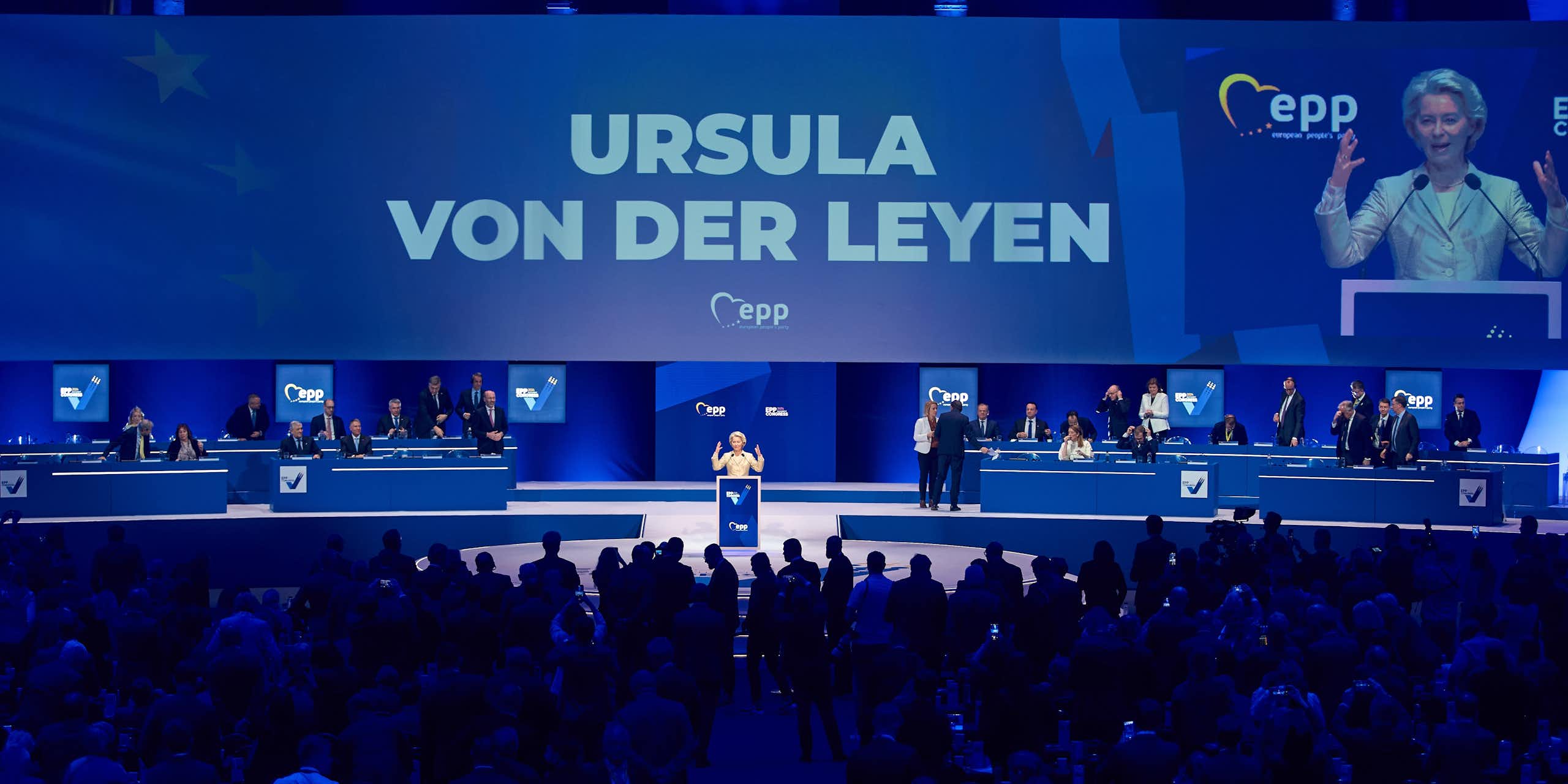 Ursula von der Leyen being announced as the European People's party lead candidate for the European Parliament elections.