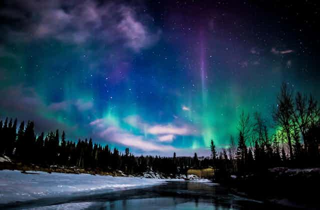 Northern lights in the sky. 