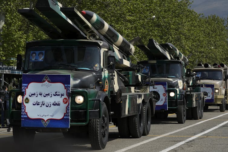 Missiles in a parade in Tehran.
