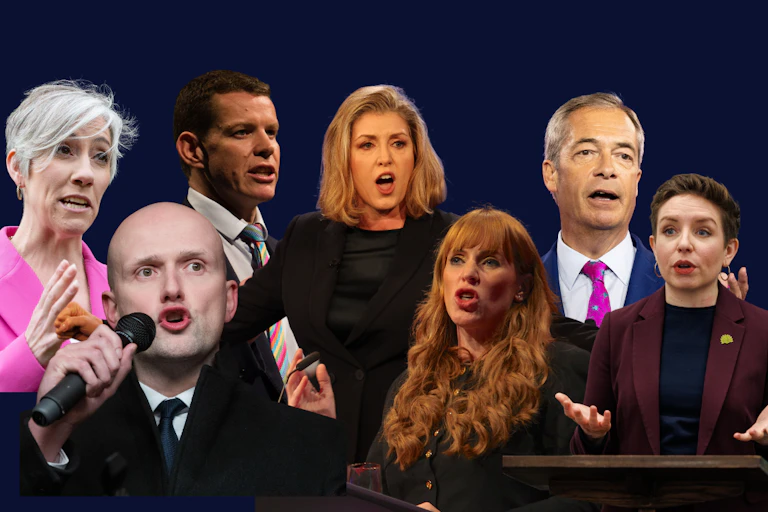 Photo collage of the seven representatives taking part in the debate