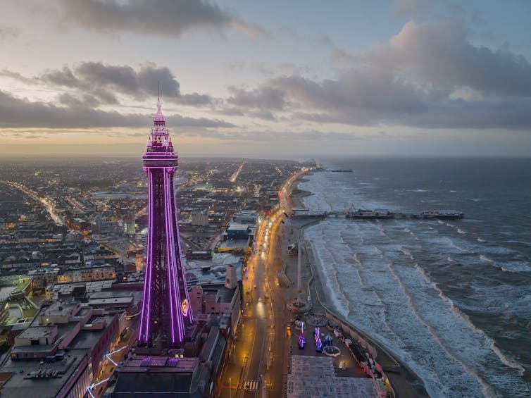 Blackpool's sea front seen from above.