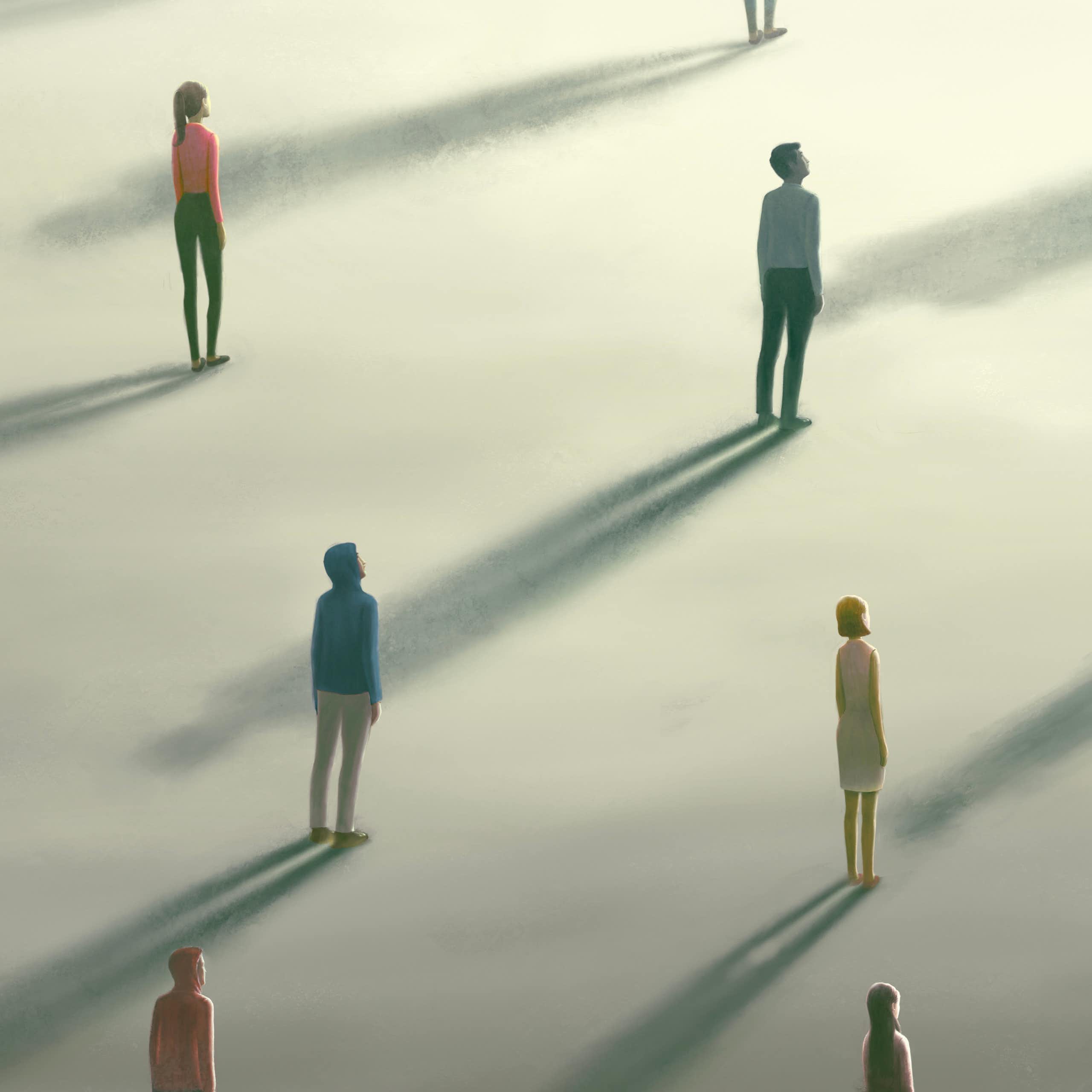 An illustration of a 'crowd' of lonely people