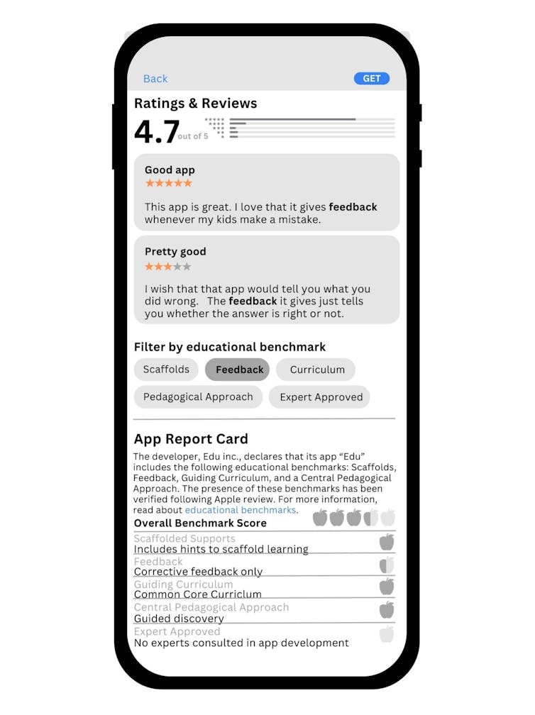Image of a newly designed App Store page that features the benchmarks.