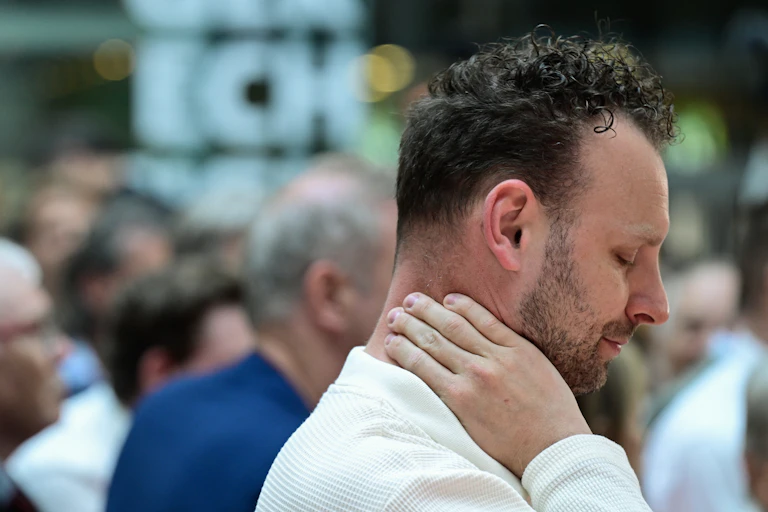 A member of the German Democratic Party after the results posted